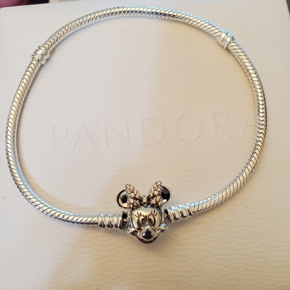 Pandora Jewelry - Disney Pandora Moments Pavé Minnie Mouse Clasp Snake Chain Bracelet